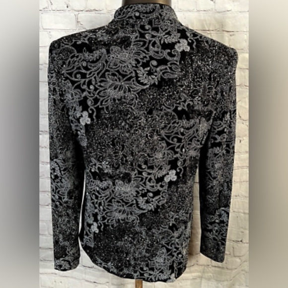 BIG SALE(3for $50)- Alex Evenings Black Jacket with Silver Floral Embroidery - Picture 7 of 7